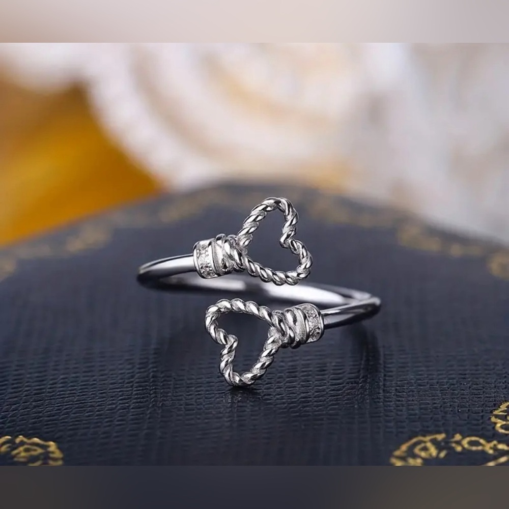 Adjustable Heart-Shaped Sterling Silver Cuff Ring
